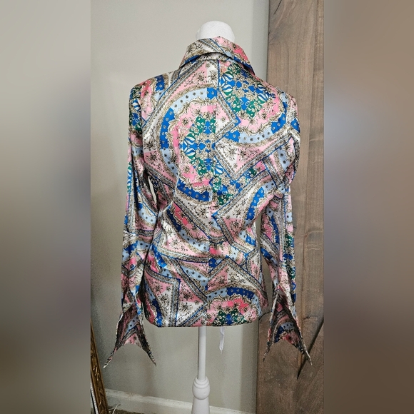 BOSTON PROPER Baroque Scroll Print Sophia Charmeuse Blouse PinkIcing.Size 0 NWOT - Picture 7 of 16